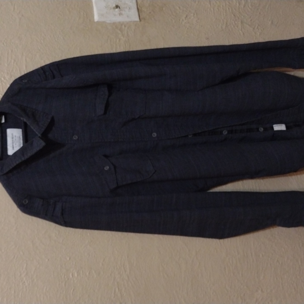 Casual bottom up,Collared long sleeve shirt,Navy blue